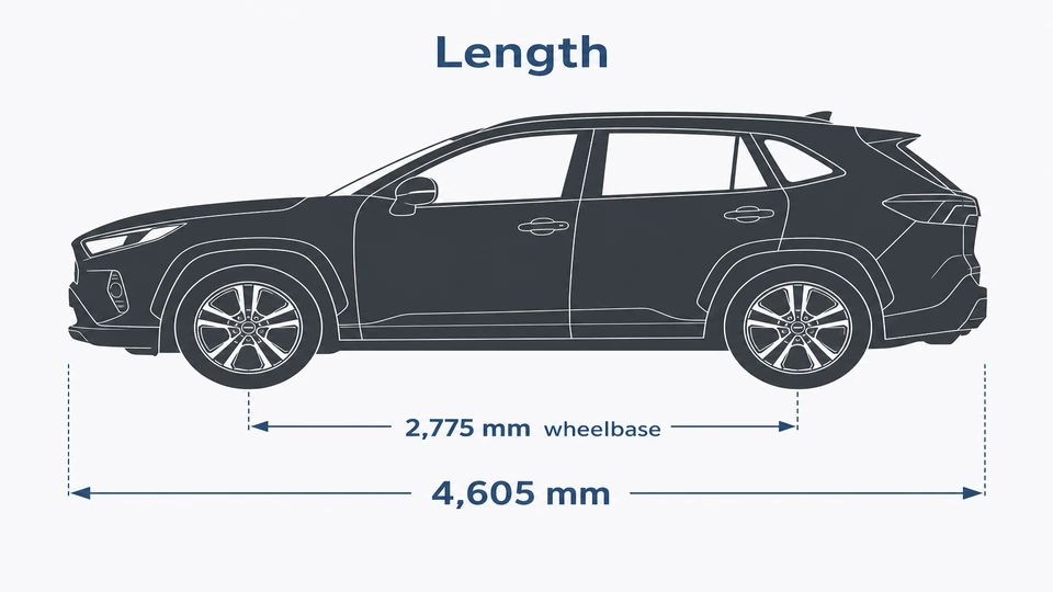AION V side view — length 4,605 mm · wheelbase 2,775 mm
